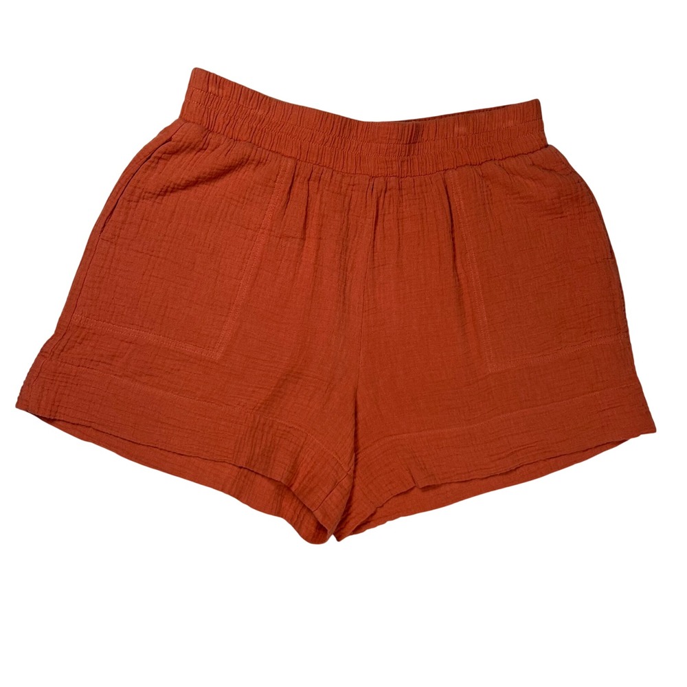 Nation LTD Gauze Shorts Women Medium Orange Elastic Waist Cotton Comfort Casual